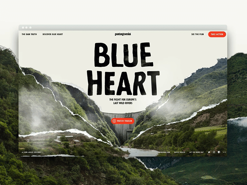 Blue Heart - Homepage animation blue heart collage documentary film patagonia rivers ui ux website