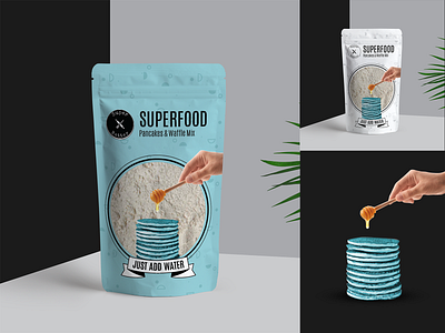 Packaging Design for SuperFood pancakes & Waffle mix branding businesscard design graphic design logo packaging design