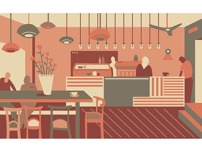 Cafe art drawing illustration interior vector