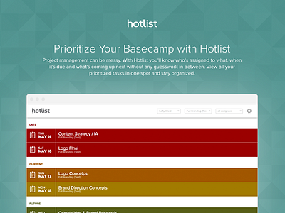 Hotlist For Basecamp app application basecamp beta branding list management projects ui ux