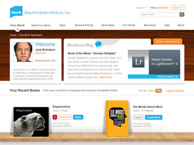 Dashboard Exploration #2 blurb books branding button shelf ui ux web design wood