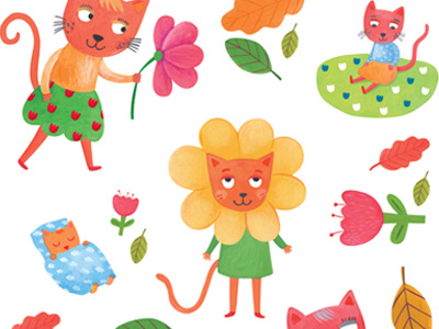 Cats cats cats cats flowers illustration kids pattern