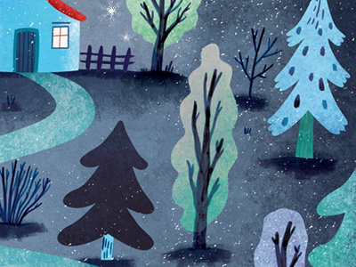 fairy tale children forest illustration night trees