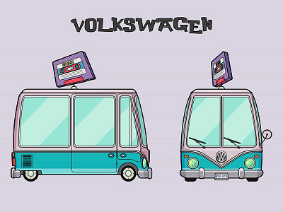 Volkswagen 80s art car cartoon cassette like van vector volkswagen vw