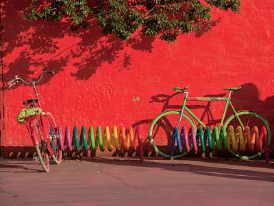 Colorful Bicycles And Bike Rack In Europe