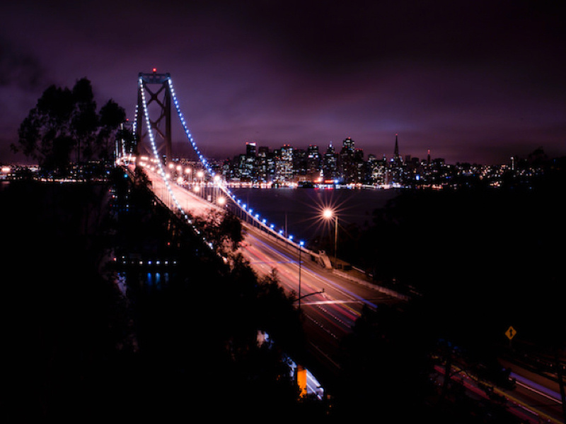 Bay Bridge Panorama creative commons photocrops photography photo image cmyk nighttime oakland panorama bridge san francisco bay bridge