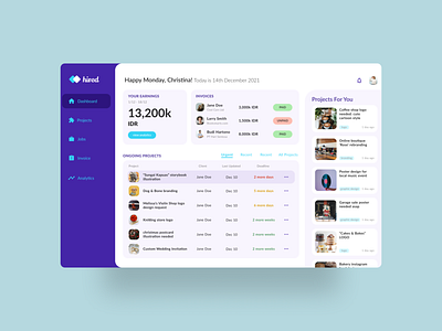 Hired - Hiring and reqruitment dashboard concept