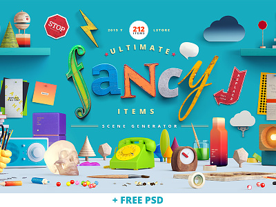 Fancy Items Scene Generator 3d fancy free free psd freebie header hero image mockup render scene generator