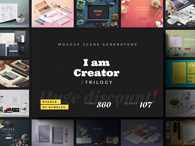I am Creator / Trilogy, Mockup Scene Generator bundle custom scene mockup psd scene generator