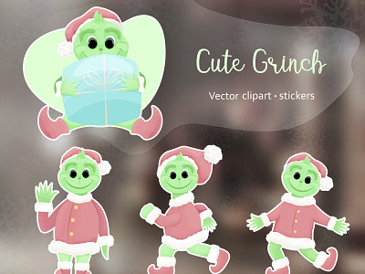 Illustrations of cute christmas character textile