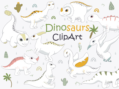 Dinosaurs clipart set baby stickers