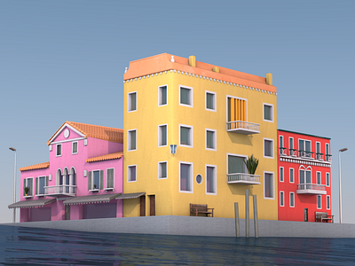 Venice houses 3d illustration