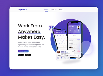 MyKantor Landingpage - Mobile Office Monitoring App android app design graphic design landing page mobile app ui ux web design