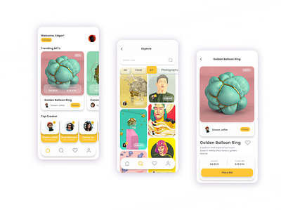 NFT Marketplace Mobile App Design 3d android app crypto cryptocurrency design graphic design nft ui ux