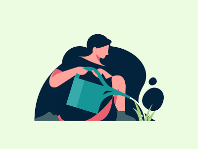 Mentor UI Spot Illustration character characters flat grow growth onboarding plant spot illustration watering women women in illustration women in tech