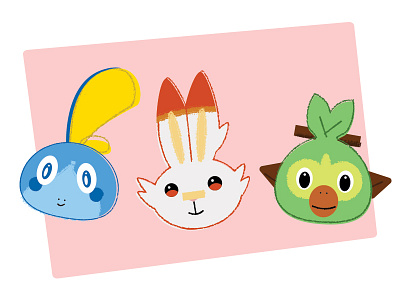 Pokemon Starters grookey illustration pokemon pokemon shield pokemon sword scorbunny sobble