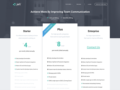 Jell Pricing Page css html pricing startup ui ui design ux visual design web app web design website