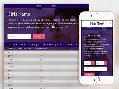 Baby Name Mock baby baby name tool baby names mobile names ui web