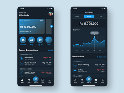 Dark Mode Twitter-styled Mobile Banking App UI app dark mode design mobile app mobile banking mobile banking app twitter ui ux