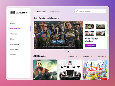 Gameloft Dashboard UI Exploration app design gameloft ui ux website