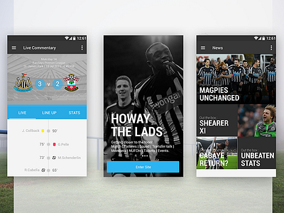Newcastle United App Concept android app football newcastle united ui uiux ux