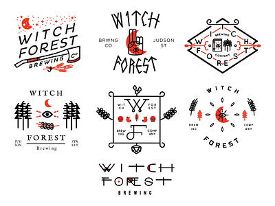 Witch Forest axe badges brewery brewing custom type hops illuminati john h ratajczak moon trees wheat witch forest