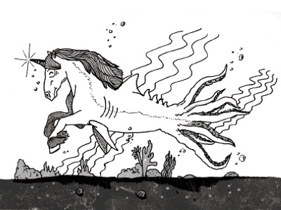 Horse, Shark, or Octopus? creature drawing horse illustration monster mythologial octopus shark water zine