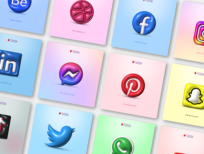 3D Illustration of Social Media Icons 3d 3d object design graphic design icon illustration logo social media vector