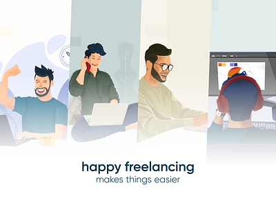 Illustration | Happy Freelancing computer design freelancer freelancing graphic design graphics illustration illustrator man software vector vector art