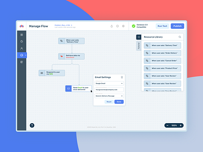 Flow Editor, Flow Builder, Automation ai app automation chat chatbot configuration dashboard design editor flow management mobile overview settings social media summary ui ux visualization website