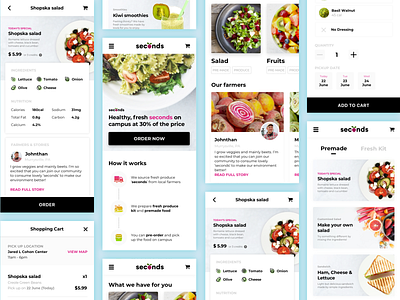 Seconds, fresh produce pickup on campus app branding checkout delivery design ecommerce farmer food fruit landing page mobile ordering pickup restaurant service design shopping cart ui ux