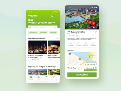 Groupon redesign - explore the best part of a city app carousel coupon exploration list view mobile product recommendation redesign shopping cart ticketing travel ui ux