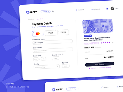 Credit Card Checkout - E-learning Website #DailyUI app cards checkout concept course credit card credit card checkout daily ui day 002 design desktop e learning education online course payment payment method small business website