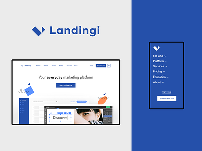 Landingi - Website blue branding builder classic blue design home logo menu mobile ui website
