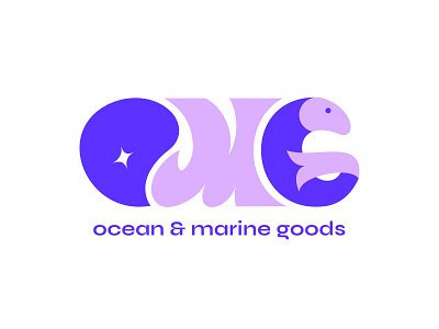 Seafood logo "Ocean&Marine Goods" branding custom font design fish goods graphic design letter g letter m letter o lettering logo logotype marine mark ocean omg sea seafood typography wave