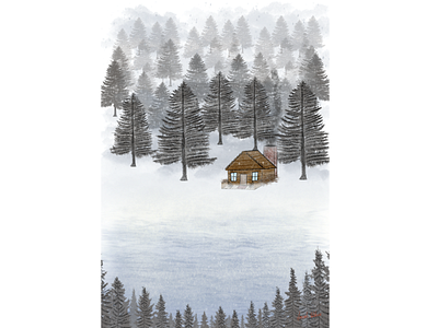 winter cabin design graphic design illustration