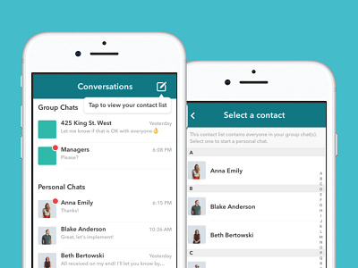 Secure Enterprise Chat chat contacts conversations enterprise ios list notification tooltip