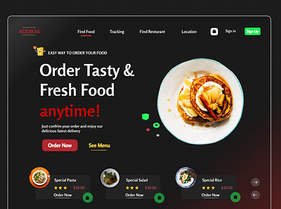 Kodikas Foods branding cusine delivery design dream food foodie illustration resturant ui unique vacation web webdesign website