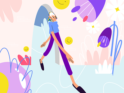 First step abstract design body cartoon illustration city concept art fancy fantasy flat style flowers girl character illustraion imagination punk smile step by step teenager vector walking cycle woman world