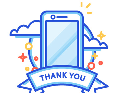 Thank you banner clouds flat style illustration phone thank you