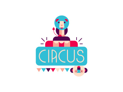 Circus circus flat style geometric handler icon set illustration lion logo monkey tamer