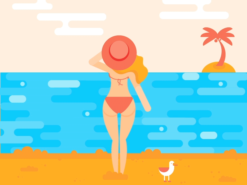 Beach after effects animation beach girl gull hear illustration palm sea summer vacation vector