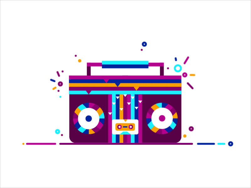 Boombox after effects animation boombox flat style illustration motion design music radio retro vector