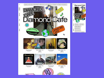 Diamond Cafe 80s band minisite quirky sidenav stickers website