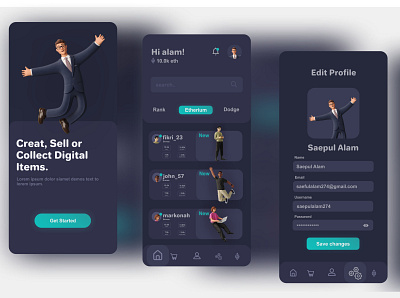 NFT mobile app UI illustration ui ux vector