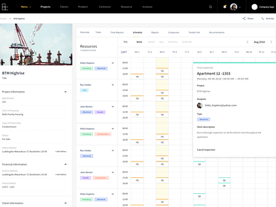 Resource schedule page app dashboard ui design erp profile page schedule ui user experience ux visual design web