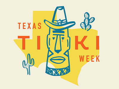 WIP: Texas Tiki Week cactus cocktail cowboy hat illustration primary color texas tiki wip