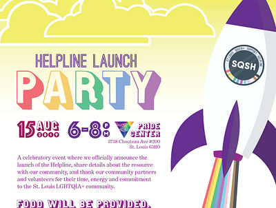 St. Louis Queer+ Support Helpline Launch Party branding flyer illustration