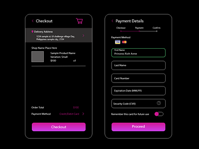 Daily UI :: 002 Credit Card Checkout app branding dailyui dark mode design graphic design ui ux