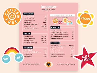 Imposter Bakery Menu Concept branding cafe design menu restaurant stickers vector